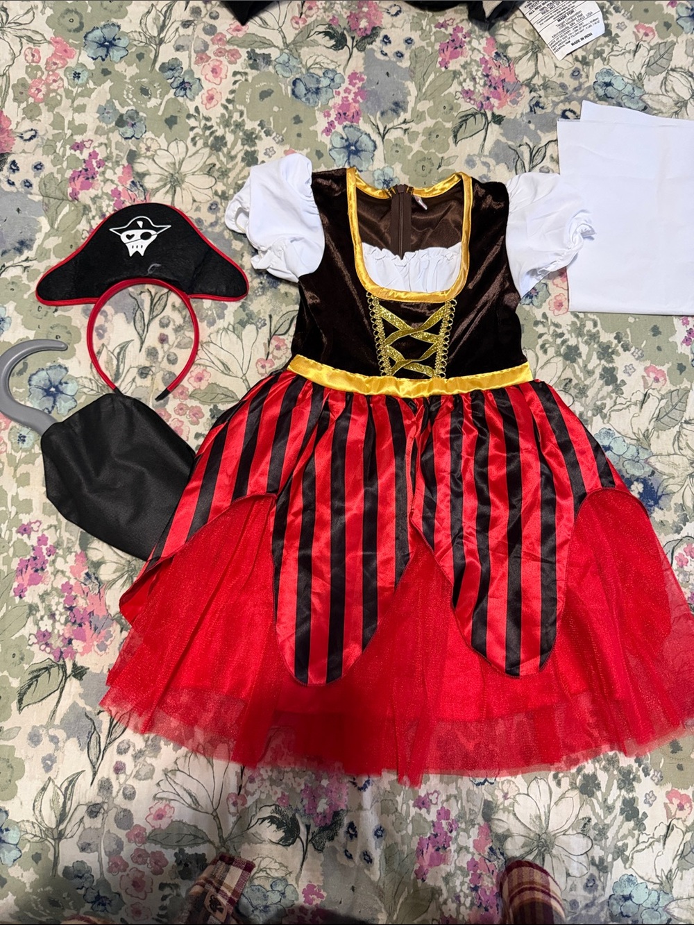 Girls' Red & Black Pirate Costume Dress with Accessories